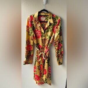 Gold Floral Midi Shirt Dress